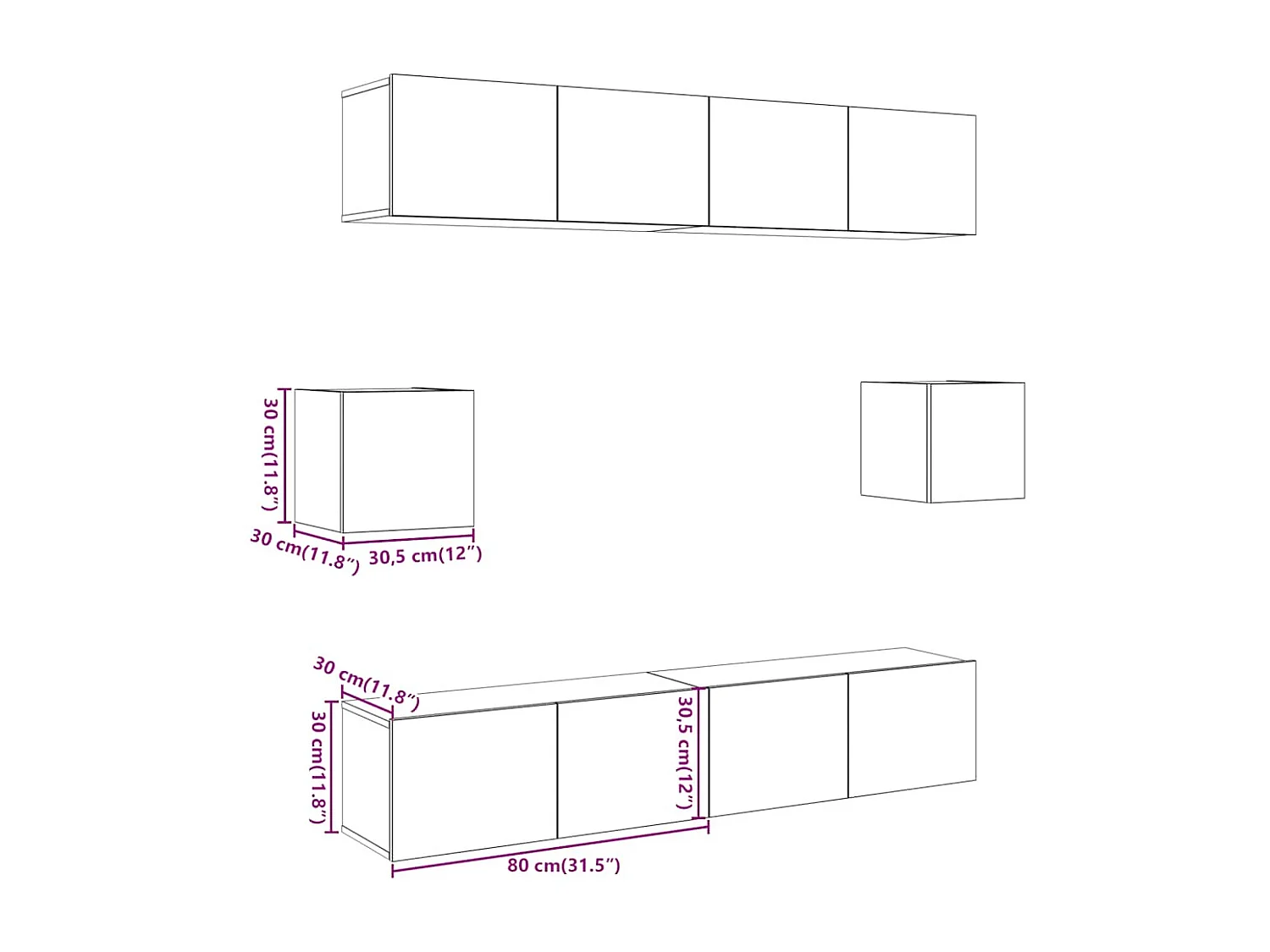 Set Mobile TV 6 pz Montato a Parete Legno Antico in Truciolato