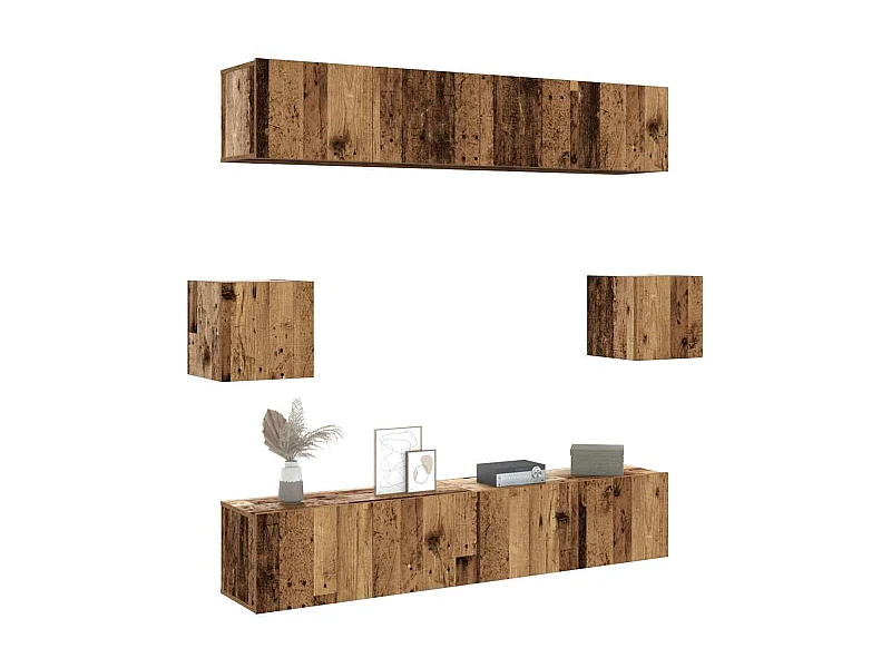 6-delig Tv-meubelset wandmontage bewerkt hout oud houtkleurig