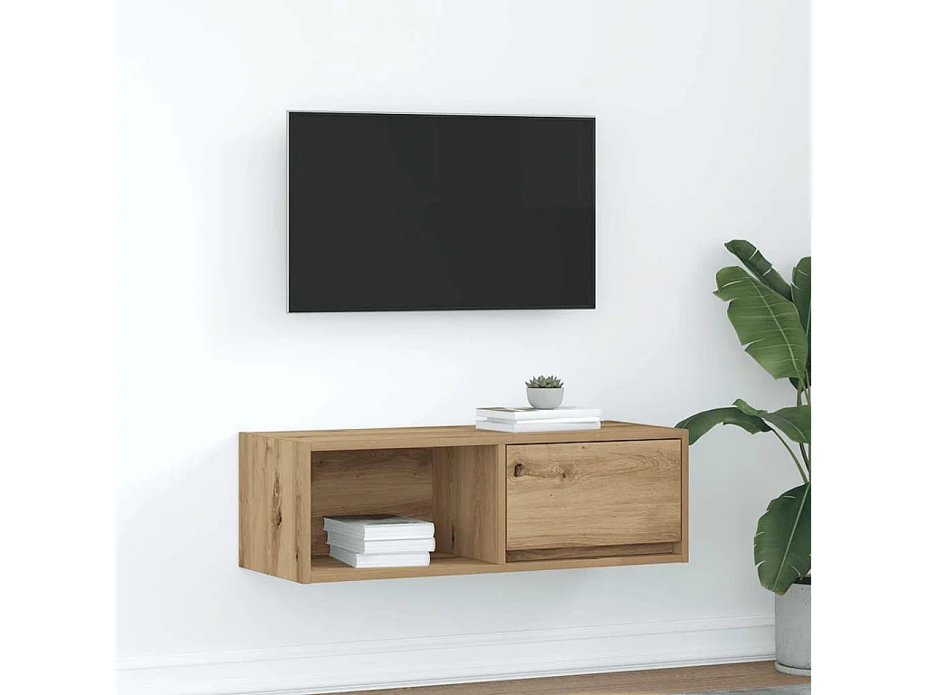 Meuble TV chêne artisanal 80x31x25,5 cm bois d'ingénierie