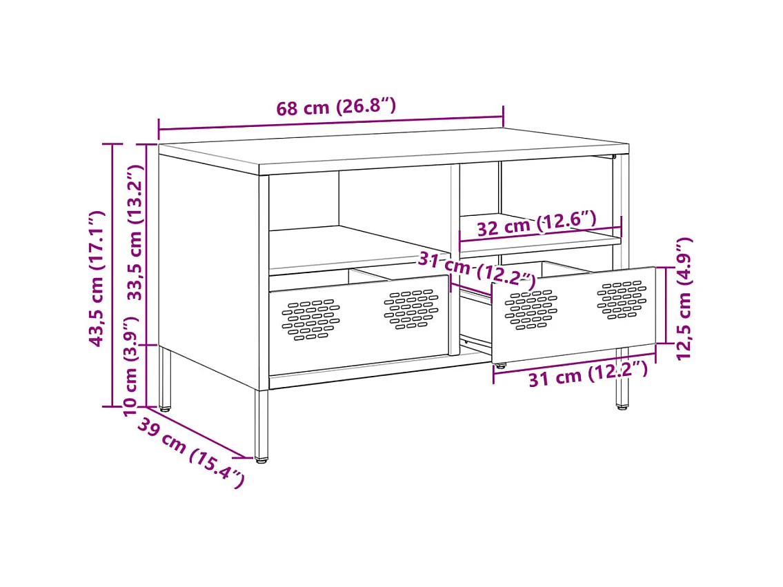 Meuble TV vert olive 68x39x43,5 cm acier laminé à froid