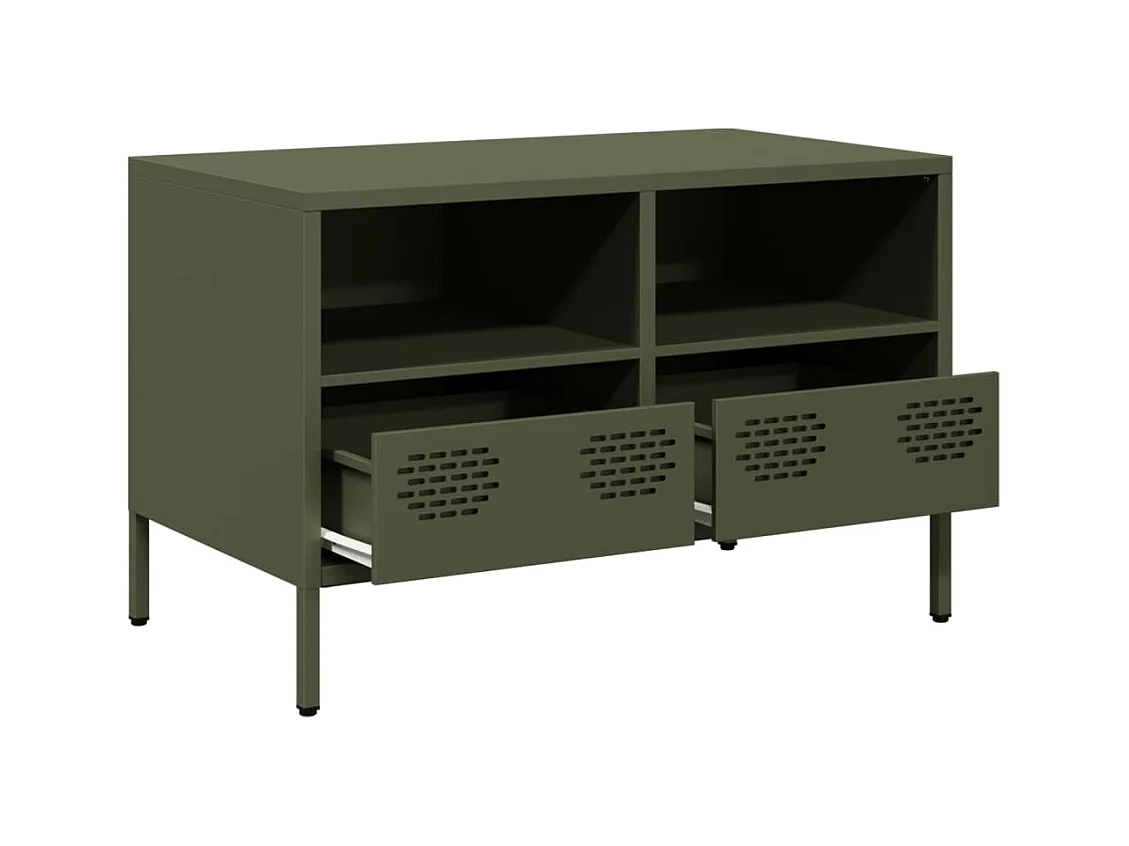 Meuble TV vert olive 68x39x43,5 cm acier laminé à froid