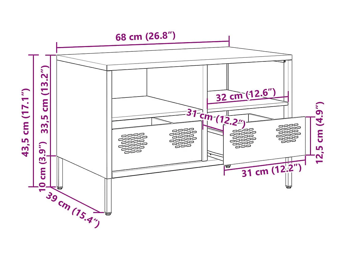 Meuble TV vert olive 68x39x43,5 cm acier laminé à froid