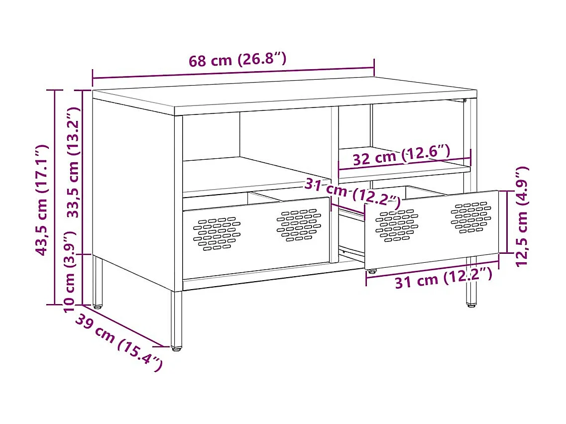 TV-Schrank Rosa 68x39x43,5 cm Kaltgewalzter Stahl