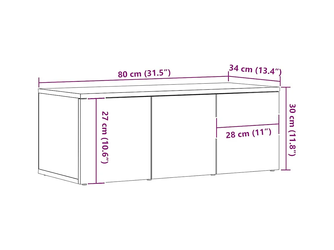 Meuble TV chêne artisanal 80x34x30 cm bois d'ingénierie