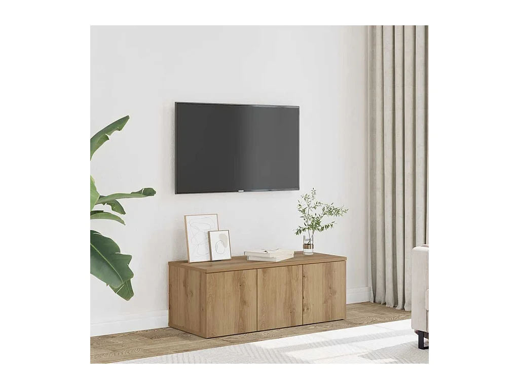 Meuble TV chêne artisanal 80x34x30 cm bois d'ingénierie