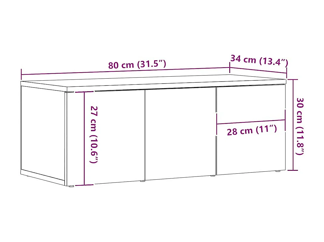 Meuble TV chêne artisanal 80x34x30 cm bois d'ingénierie