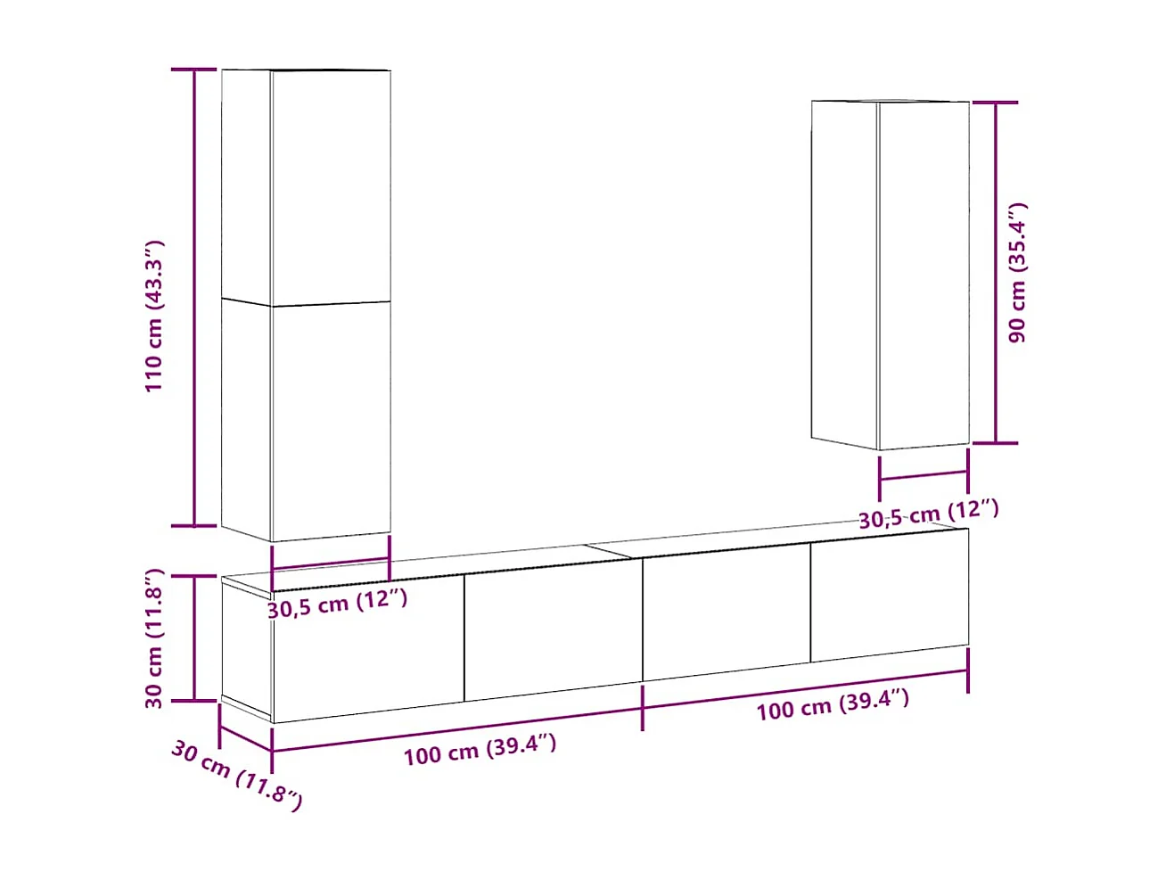 Ensemble de meuble TV mural 4 pcs vieux bois bois d'ingénierie