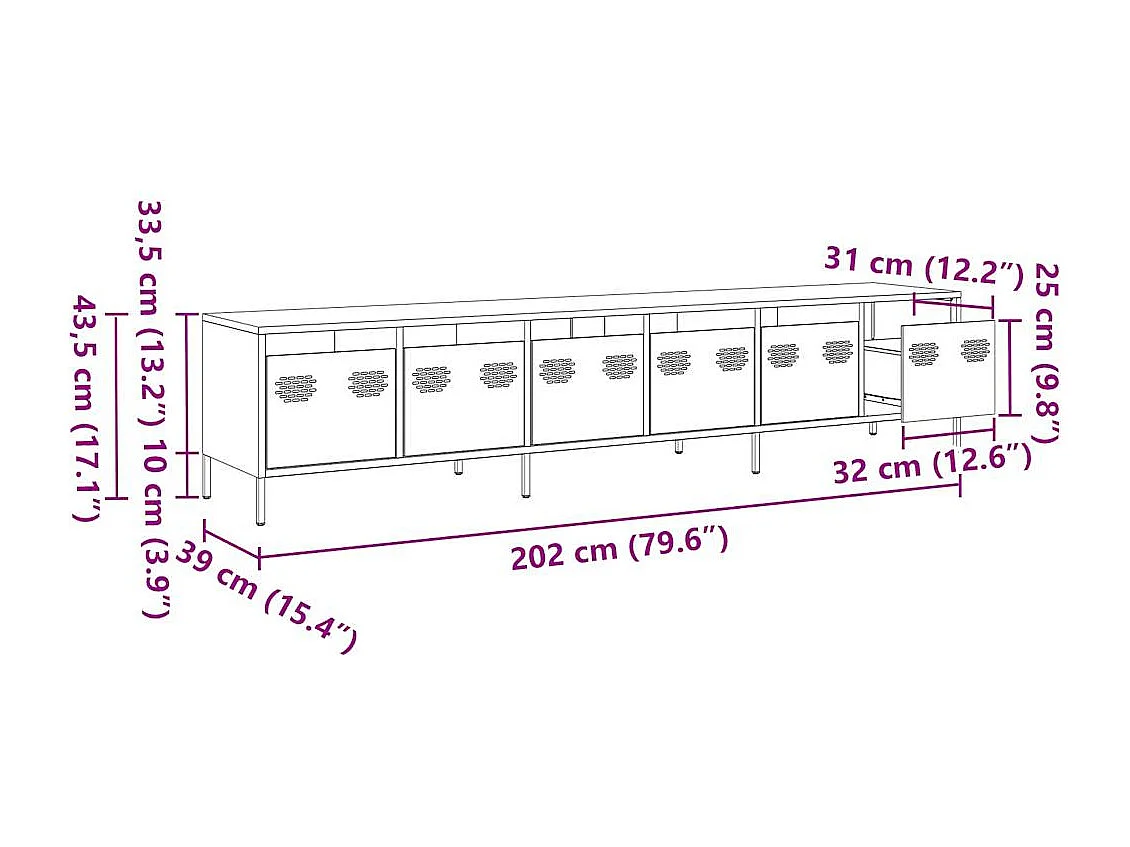 TV-Schrank Senfgelb 202x39x43,5 cm Kaltgewalzter Stahl