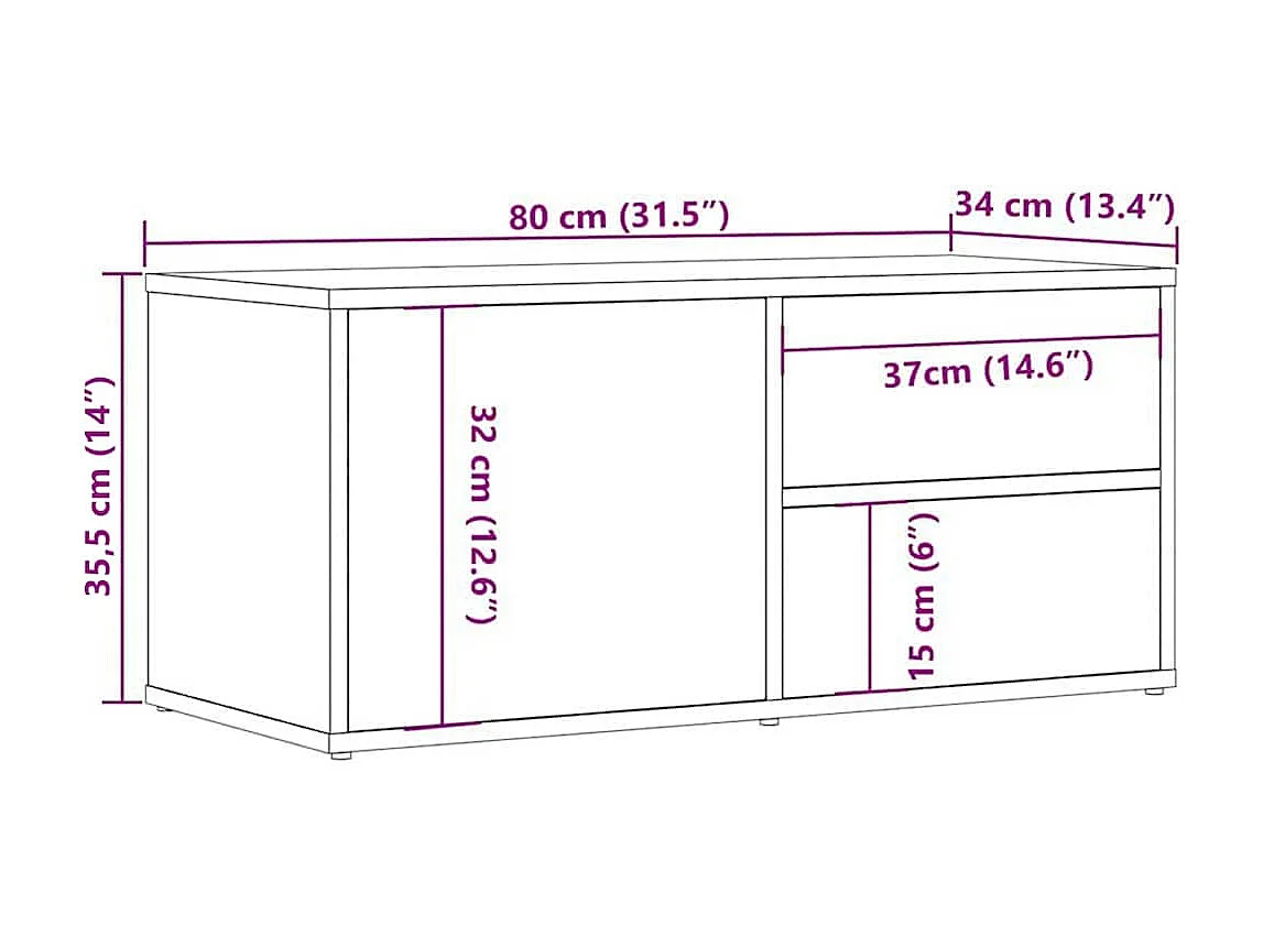 Mobile Porta TV Rovere Artigianale 80x34x35,5 cm Truciolato