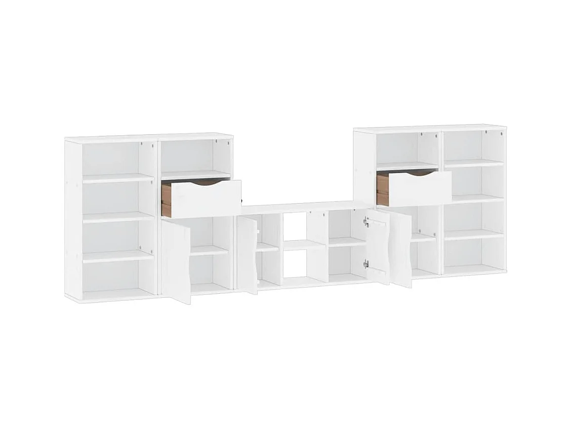 Mobile TV 5 pz con Contenitore ODDA Bianco in Legno di Pino