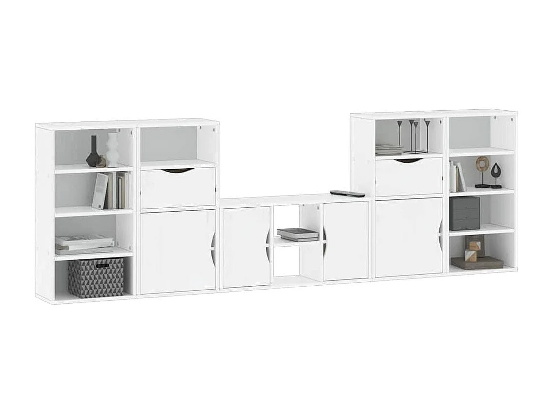 Meubles TV 5 pcs avec rangement ODDA blanc bois de pin massif