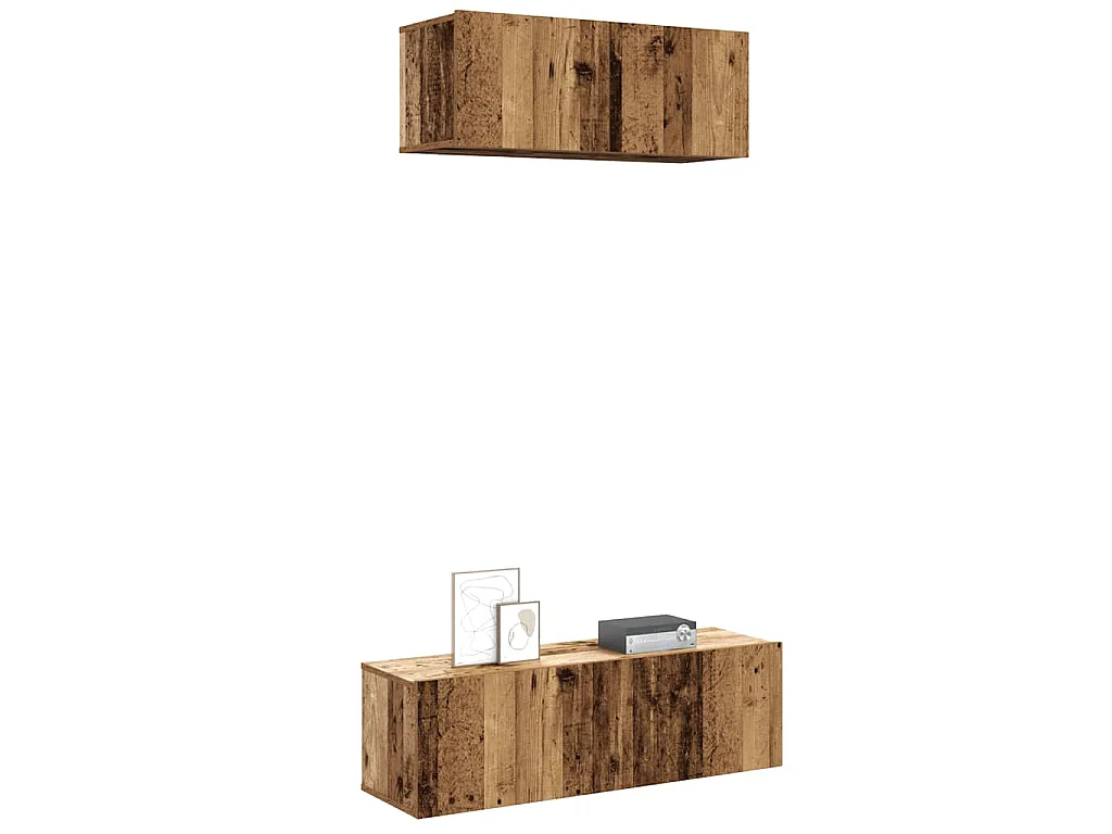 Set Mobile TV 2 pz Montato a Parete Legno Antico in Truciolato