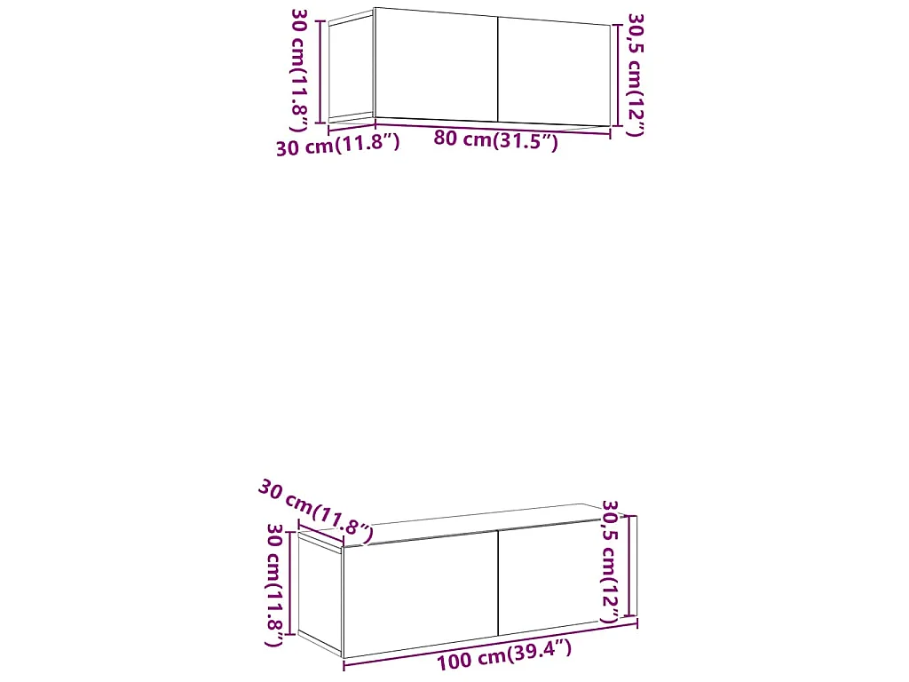 Set Mobile TV 2 pz Montato a Parete Legno Antico in Truciolato