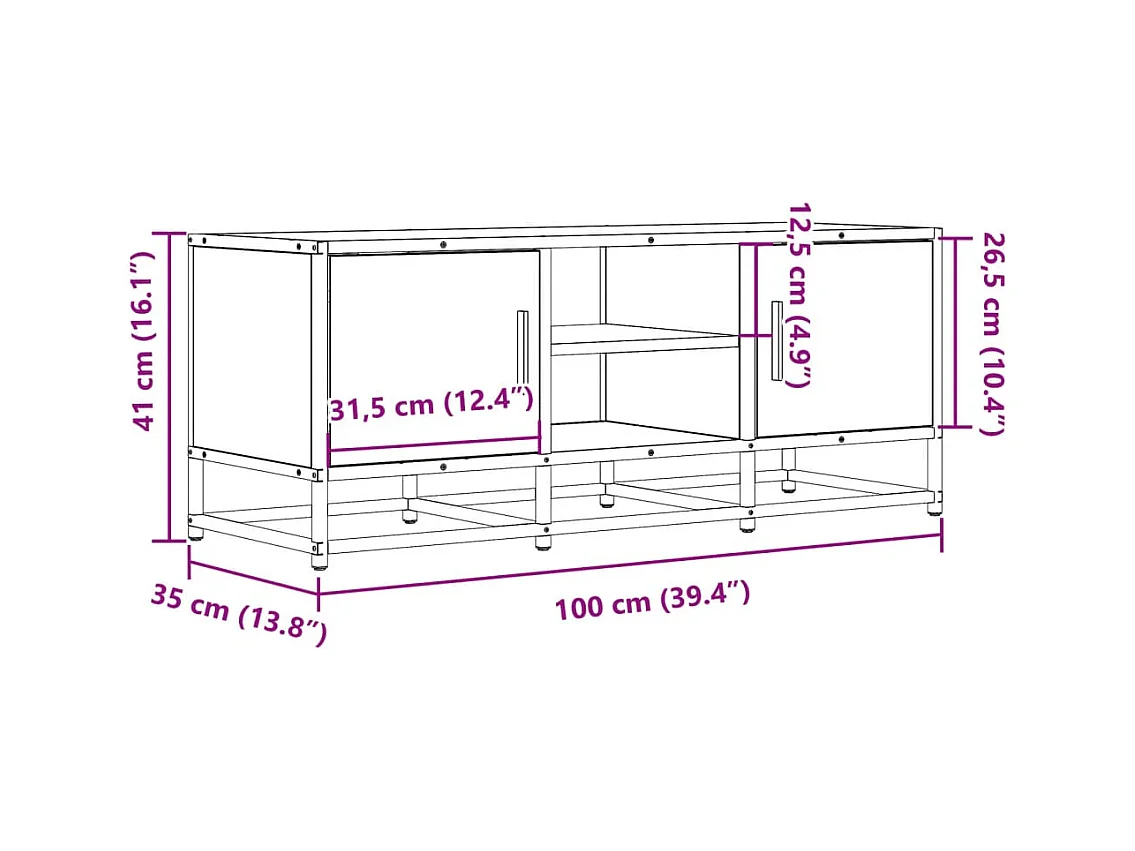 Meuble TV noir 100x35x41 cm bois d'ingénierie et métal