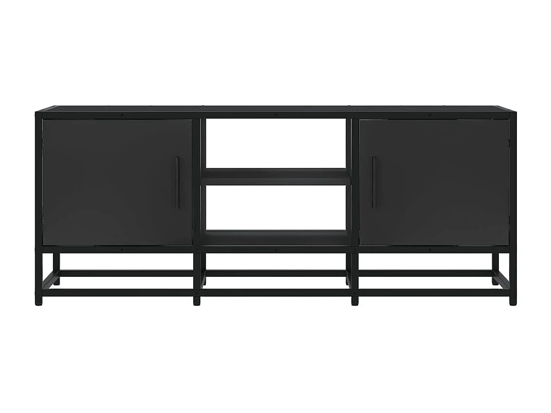 Czarna szafka RTV 100x35x41 cm z drewna inżynieryjnego i metalu z dużą przestrzenią do przechowywania, styl industrialny