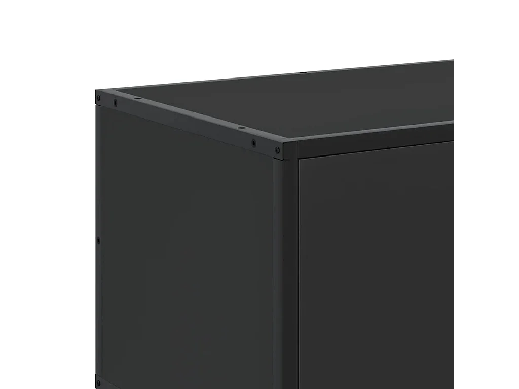 Czarna szafka RTV 100x35x41 cm z drewna inżynieryjnego i metalu z dużą przestrzenią do przechowywania, styl industrialny