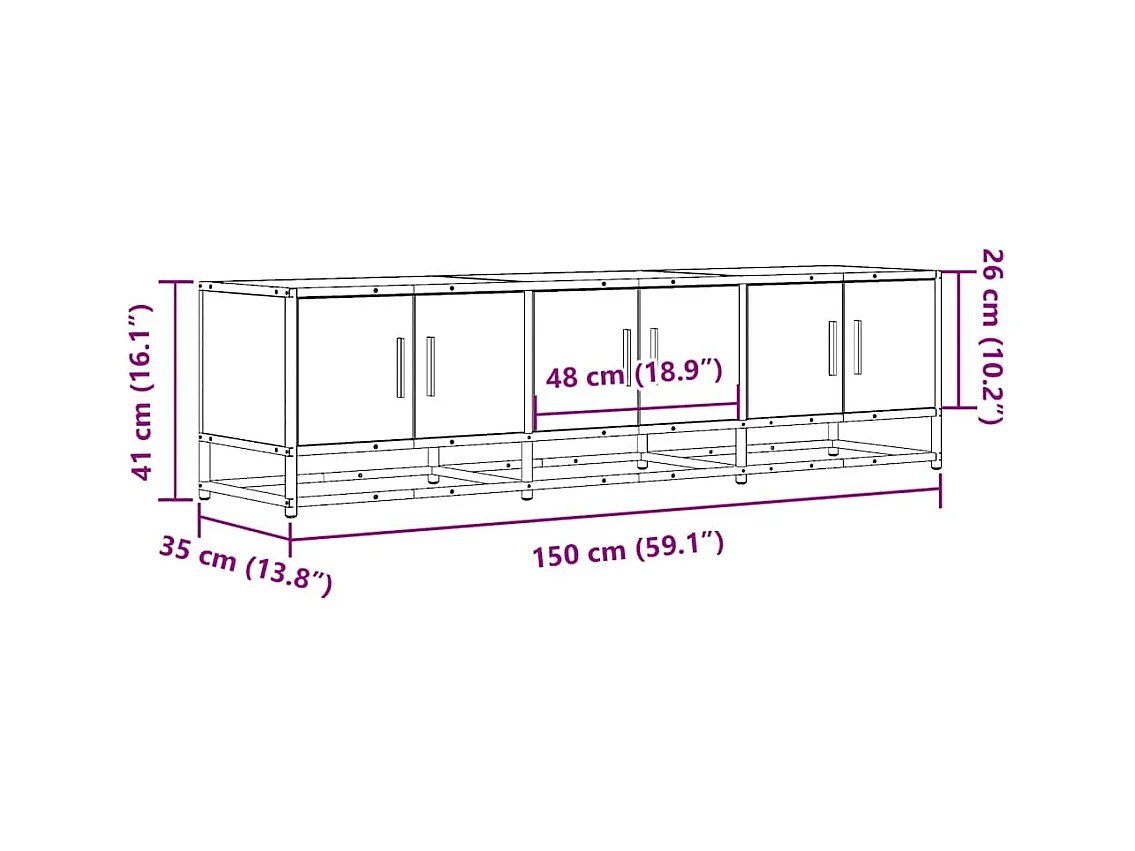 Meuble TV sonoma gris 150x35x41 cm bois d'ingénierie et métal
