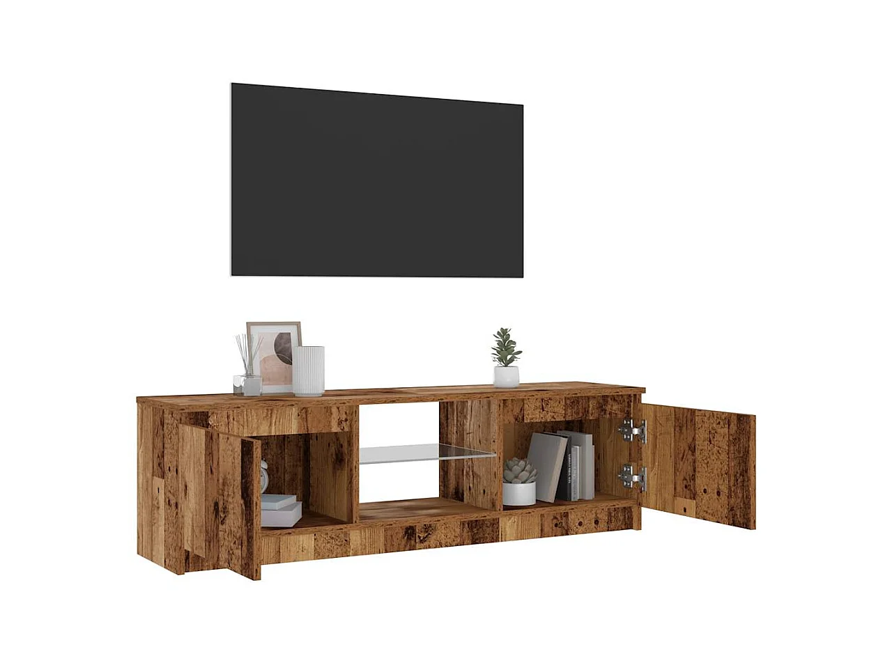Meuble TV avec lumières LED vieux bois bois d'ingénierie