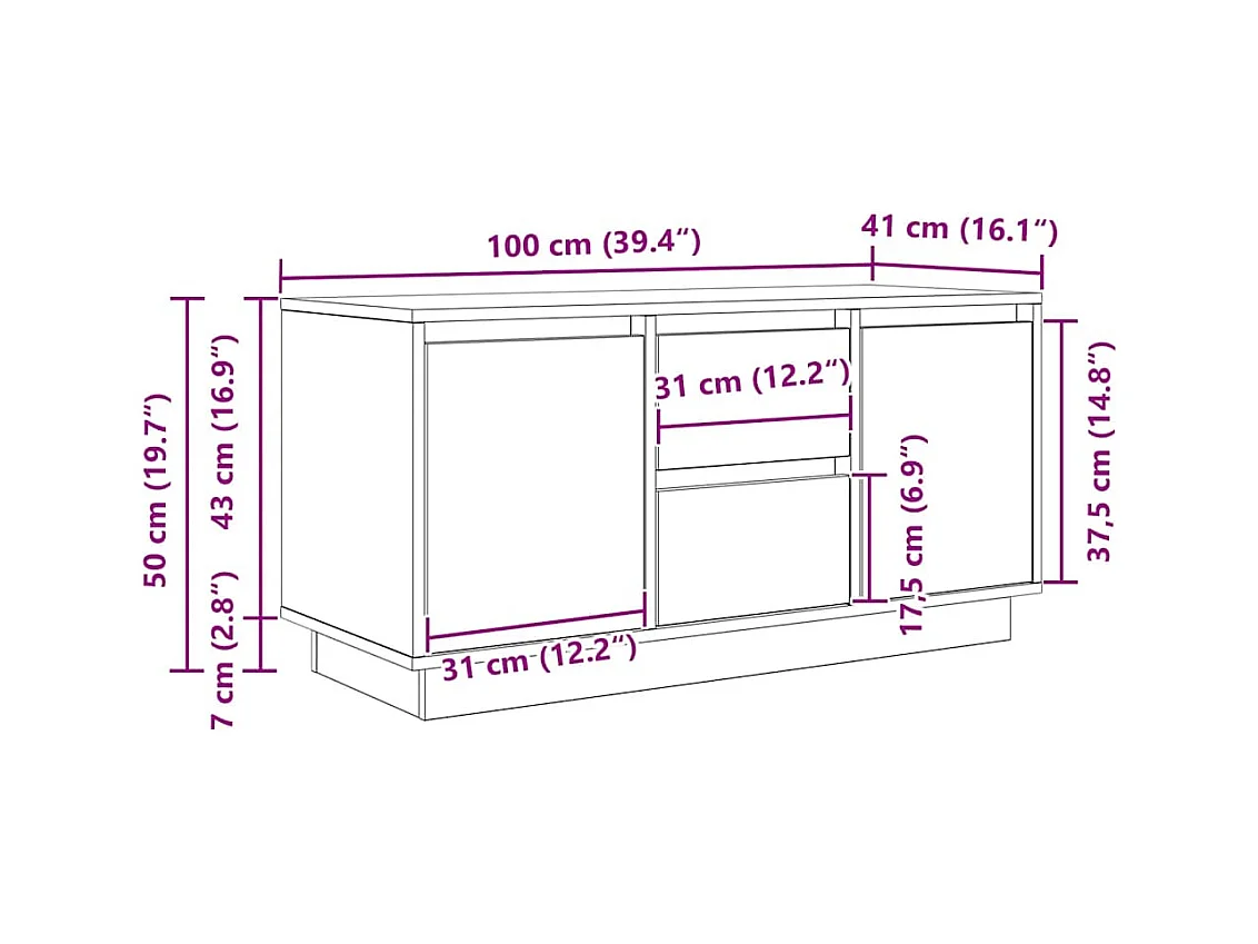 Meuble TV avec lumières LED sonoma gris 100x41x50 cm