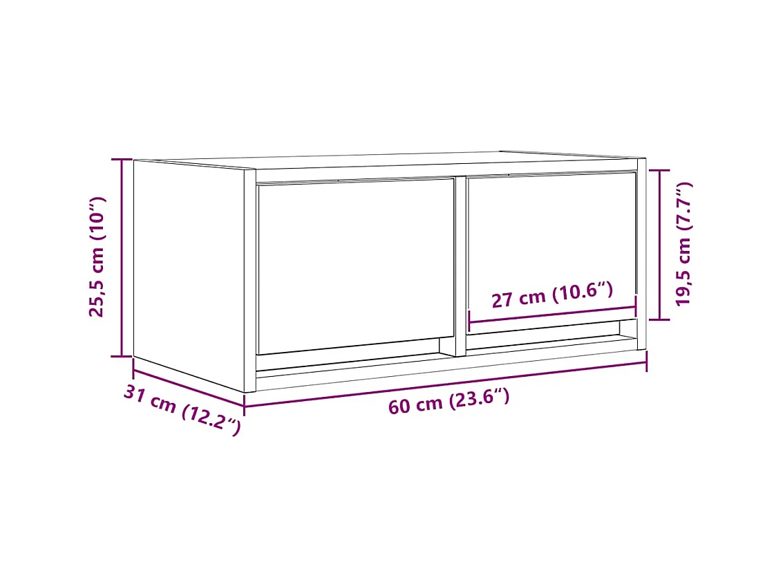 Meuble TV blanc 60x31x25,5 cm bois d'ingénierie