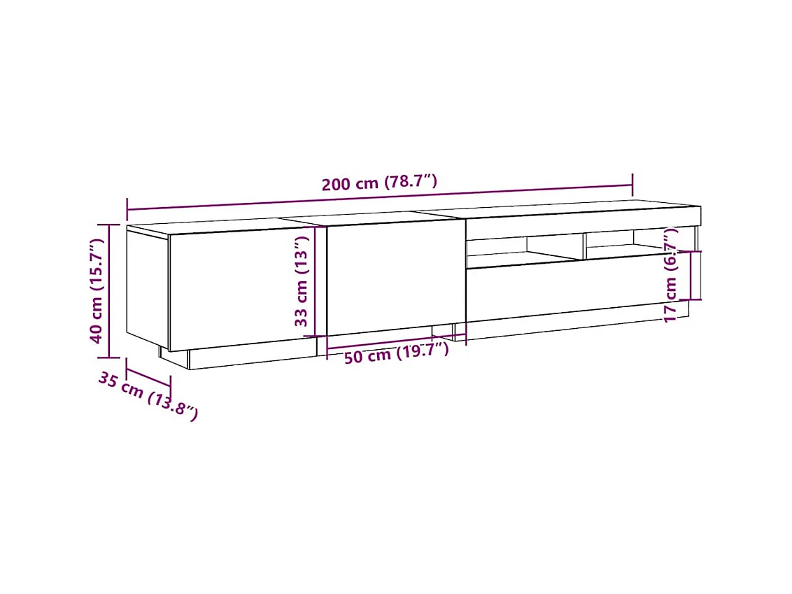 Mobile Porta TV con LED Artigianale 200x35x40 cm Multistrato