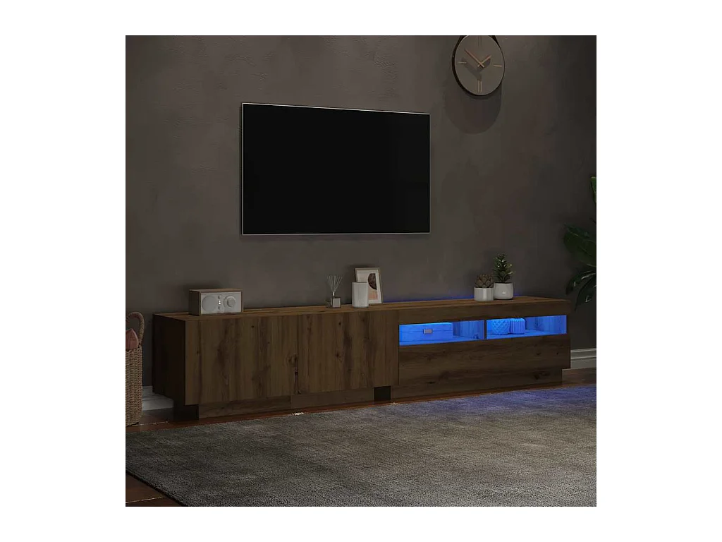 Meuble TV avec lumières LED chêne artisanal bois d'ingénierie