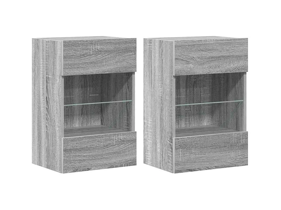 Meubles muraux avec lumières LED pour TV 2pcs sonoma gris 40x30x60,5cm