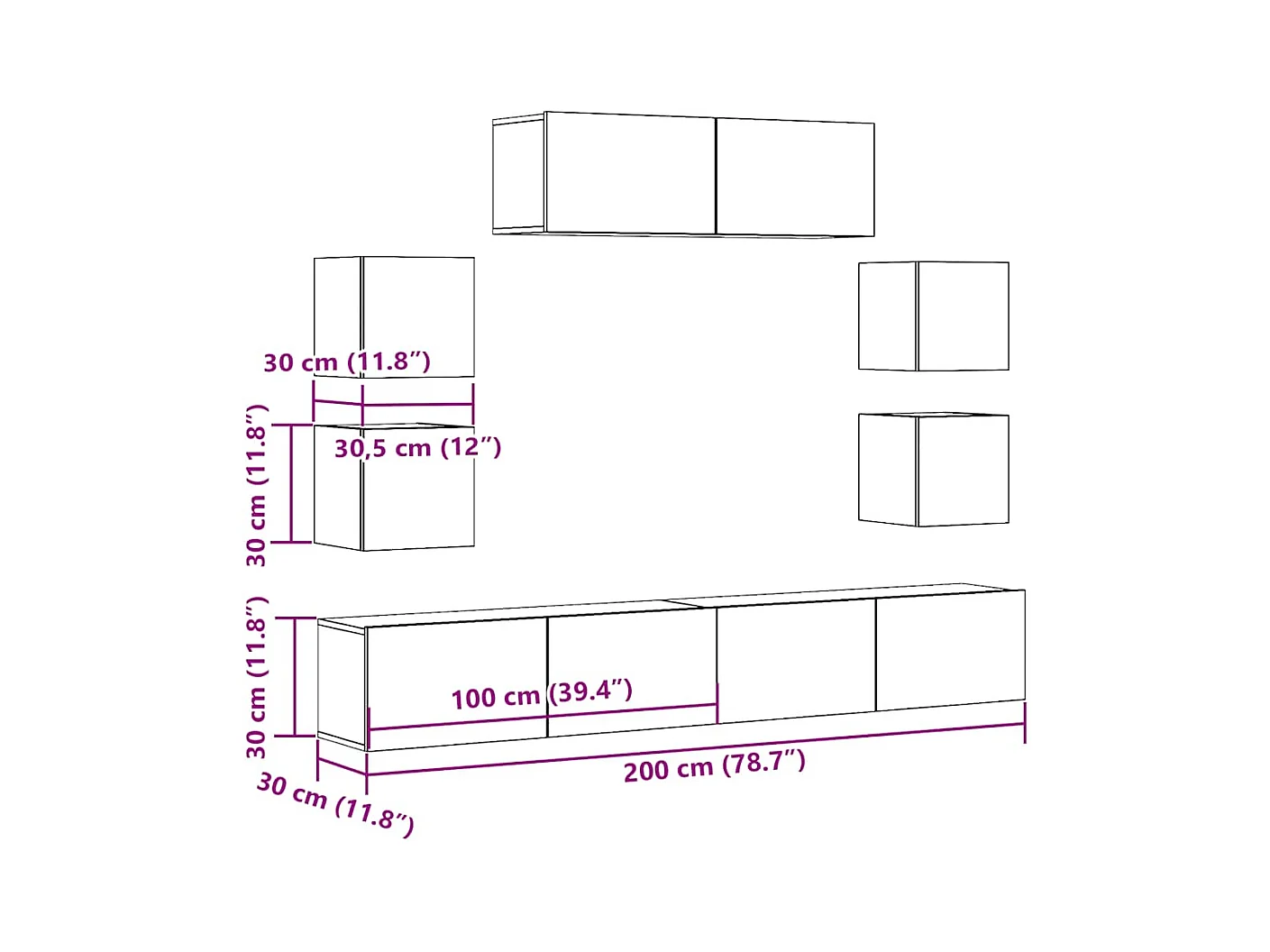 Ensemble de meuble TV mural 7 pcs chêne artisanal