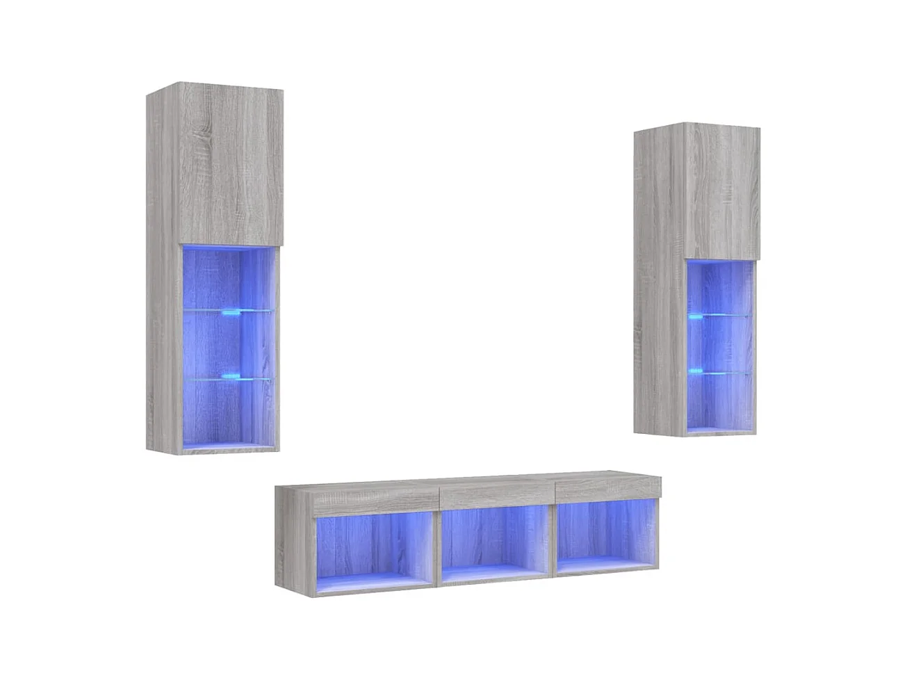 5-tlg. Wohnwand mit LED-Beleuchtung Grau Sonoma Holzwerkstoff