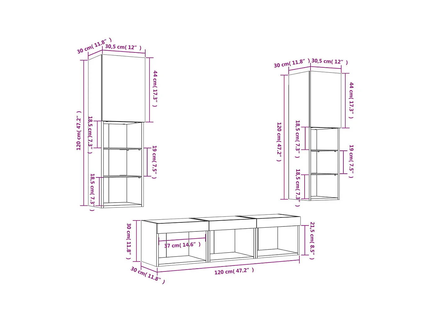 5-tlg. Wohnwand mit LED-Beleuchtung Grau Sonoma Holzwerkstoff