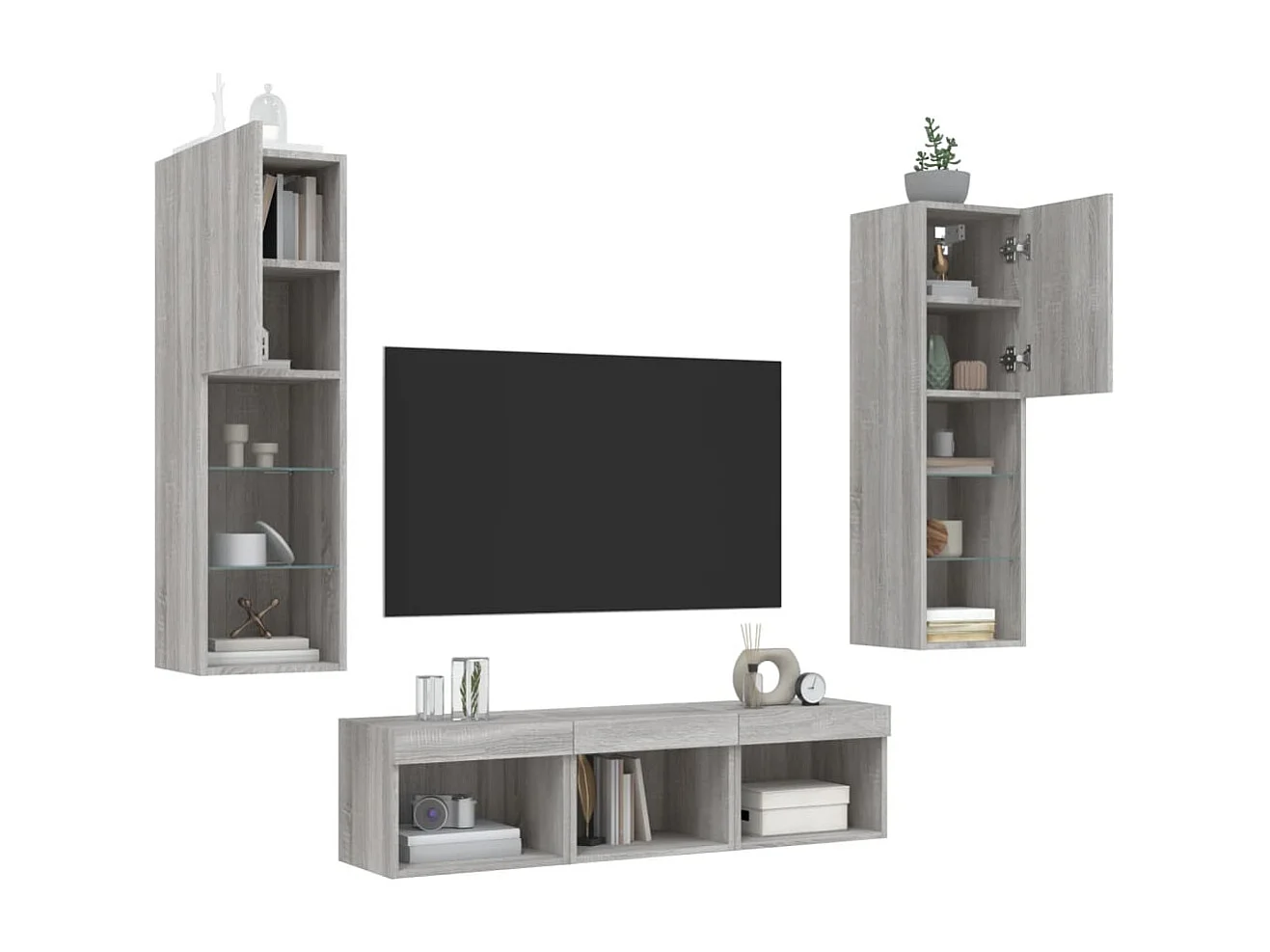 Unités murales TV avec LED 5 pcs gris sonoma bois d'ingénierie