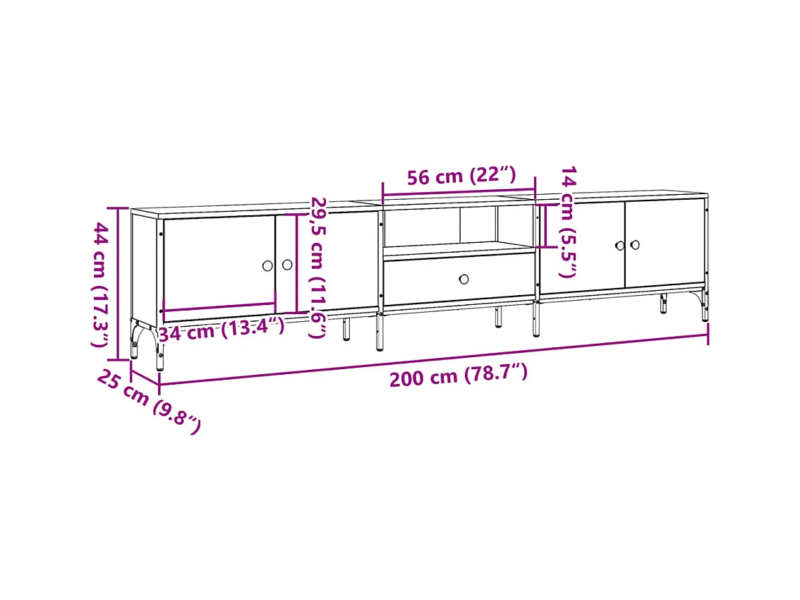 Meuble TV avec tiroir vieux bois 200x25x44 cm bois d'ingénierie