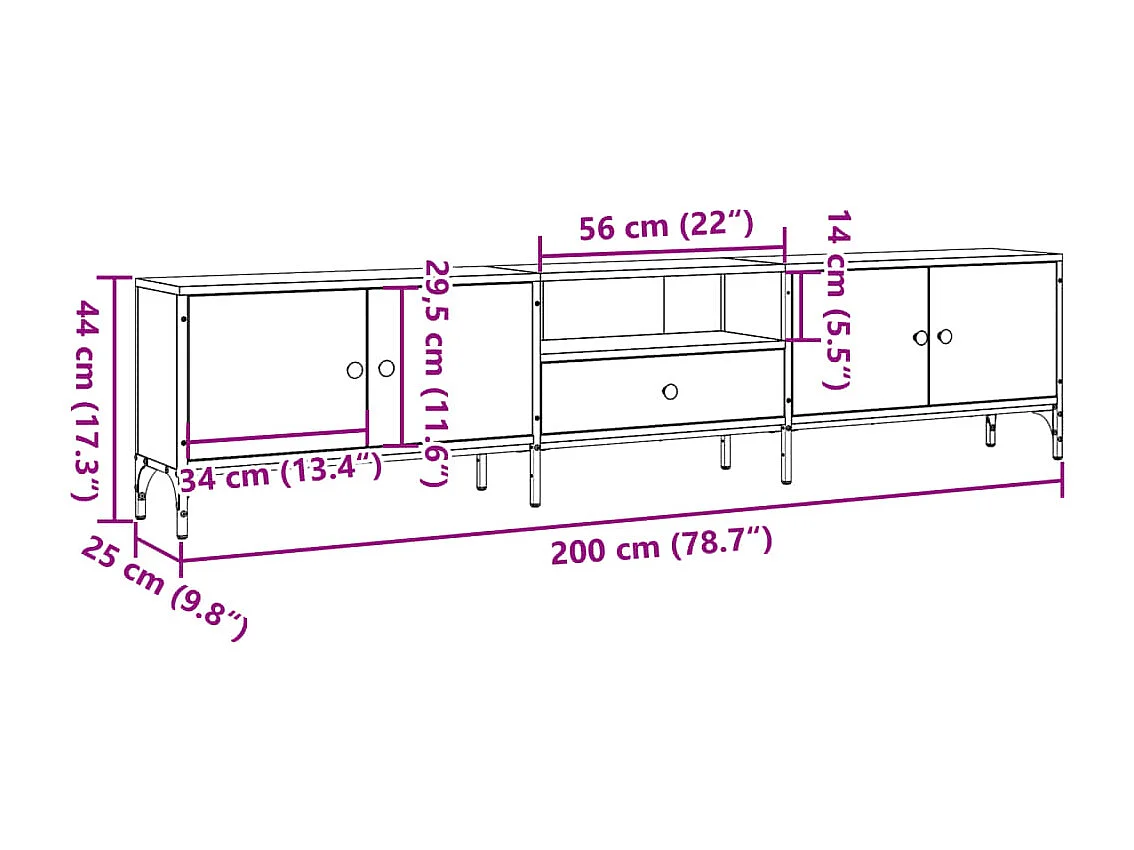 Meuble TV avec tiroir vieux bois 200x25x44 cm bois d'ingénierie