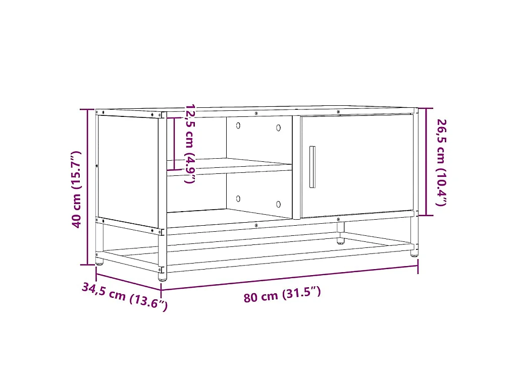 Mobile TV Rovere Marrone 80x34,5x40cm Legno Multistrato Metallo