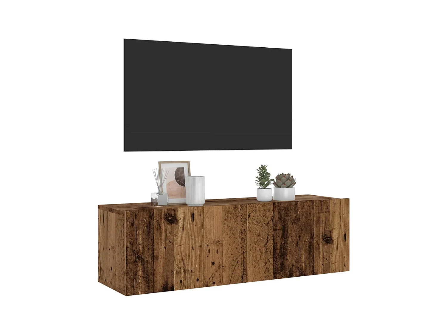 Meuble TV mural vieux bois 100x30x30 cm bois d'ingénierie
