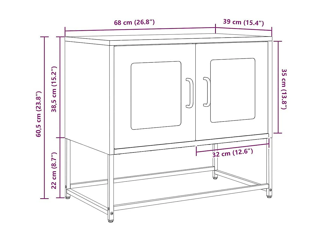 Meuble TV blanc 68x39x60,5 cm acier laminé à froid