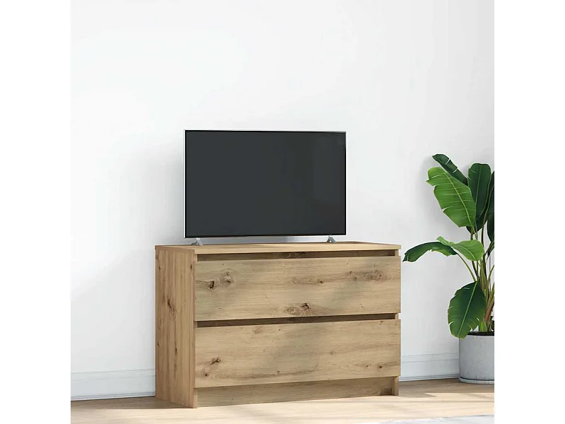 Meuble TV chêne artisanal 80x35x54 cm bois d'ingénierie