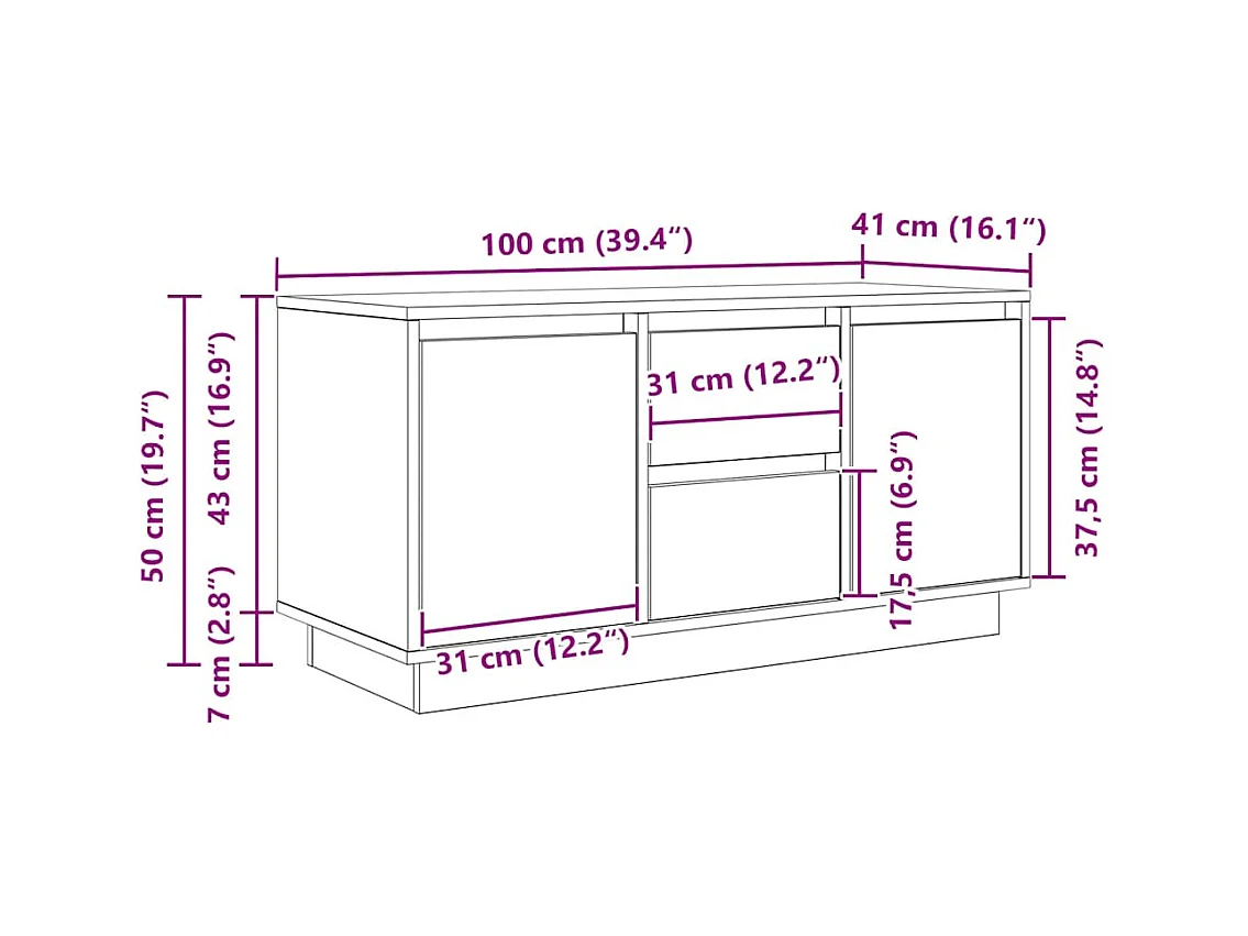 Tv-meubel met LED-verlichting 100x41x50 cm artisanaal eiken