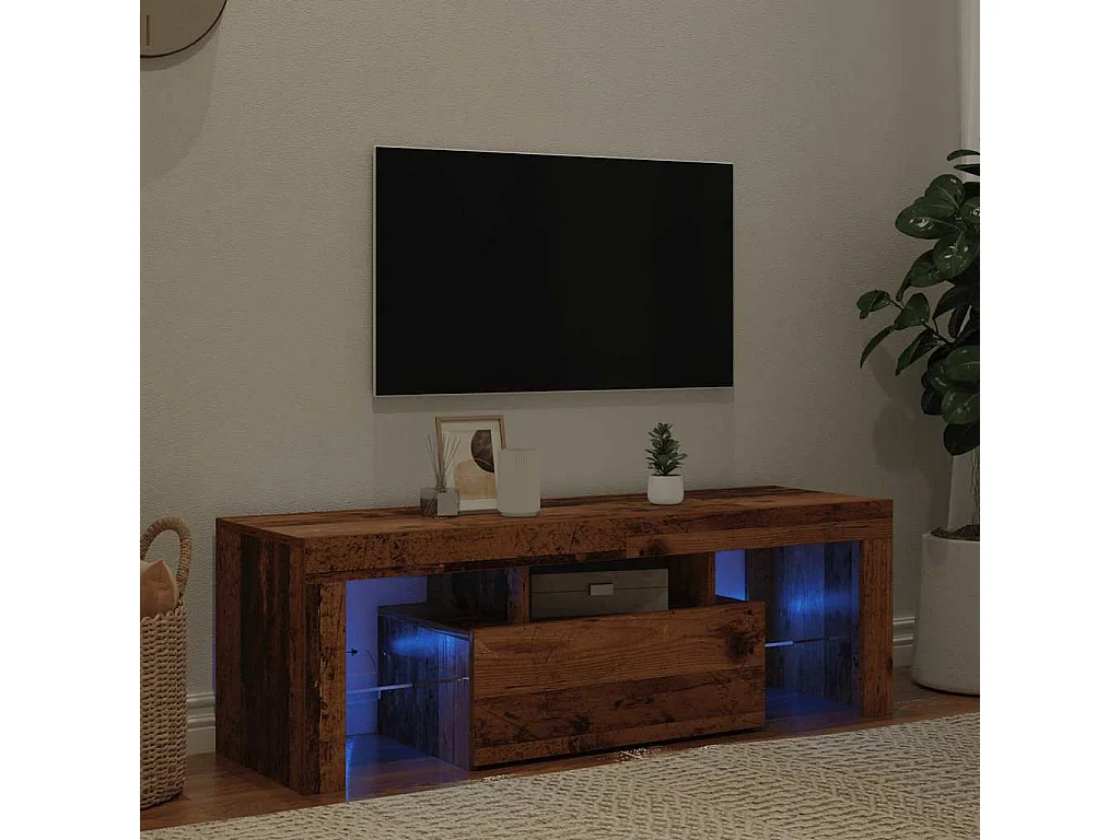 Meuble TV avec lumières LED vieux bois bois d'ingénierie