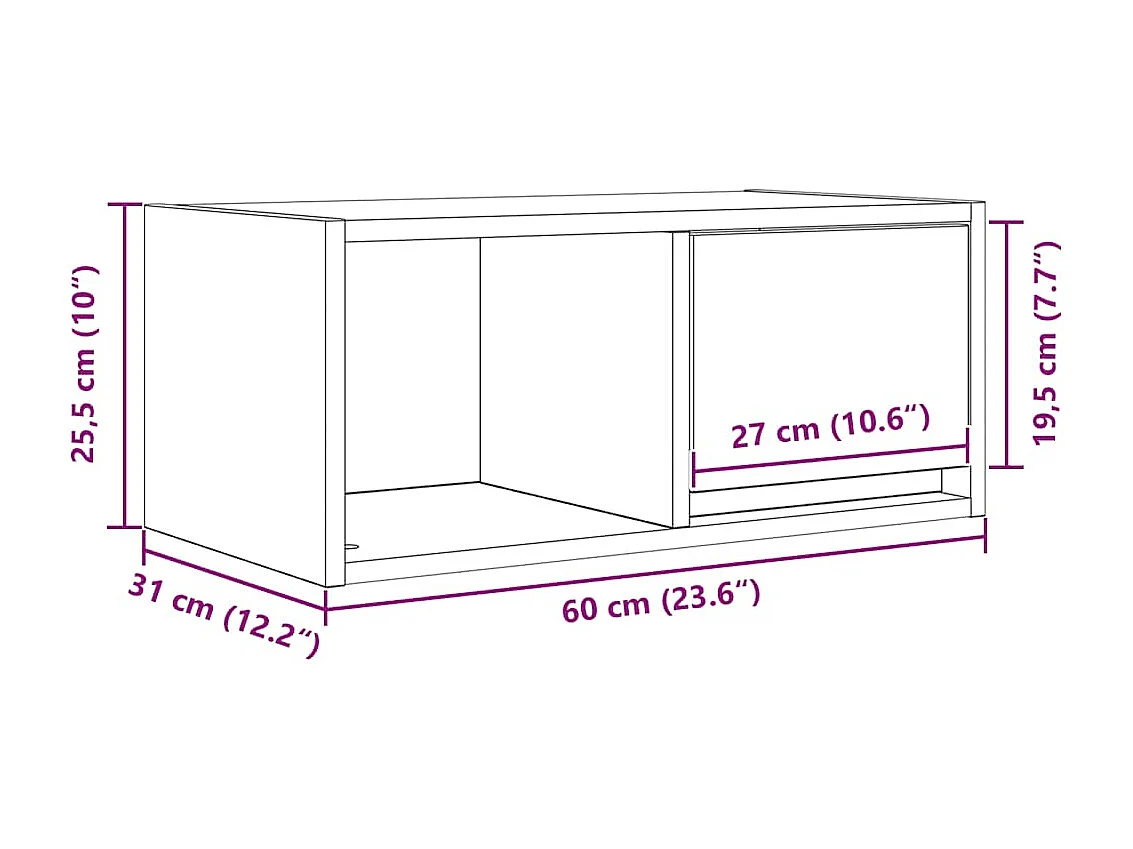 Meuble TV blanc 60x31x25,5 cm bois d'ingénierie