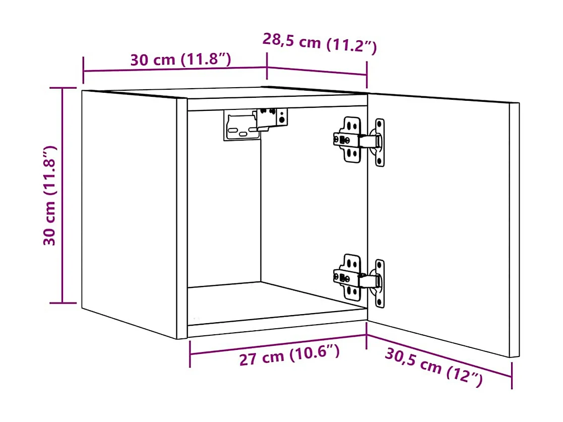 Tv-wandmeubelen 2 st 30,5x30x30 cm artisanaal eikenkleurig