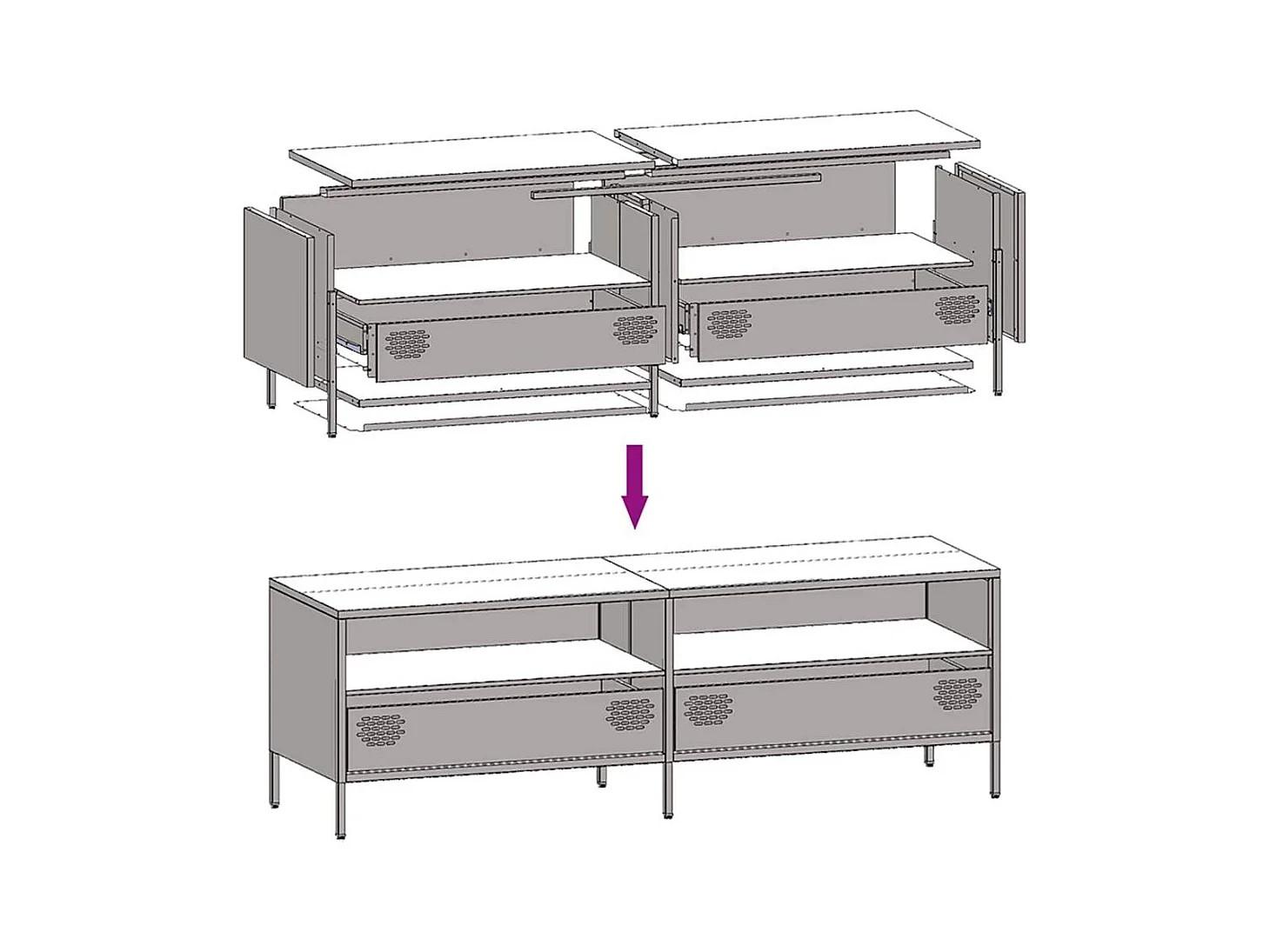 Móvel de TV 135x39x43,5 cm aço laminado a frio amarelo mostarda