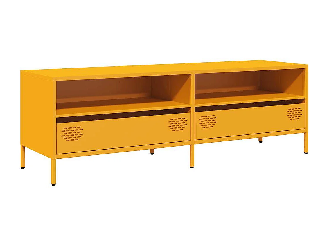 Meuble TV jaune moutarde 135x39x43,5 cm acier laminé à froid