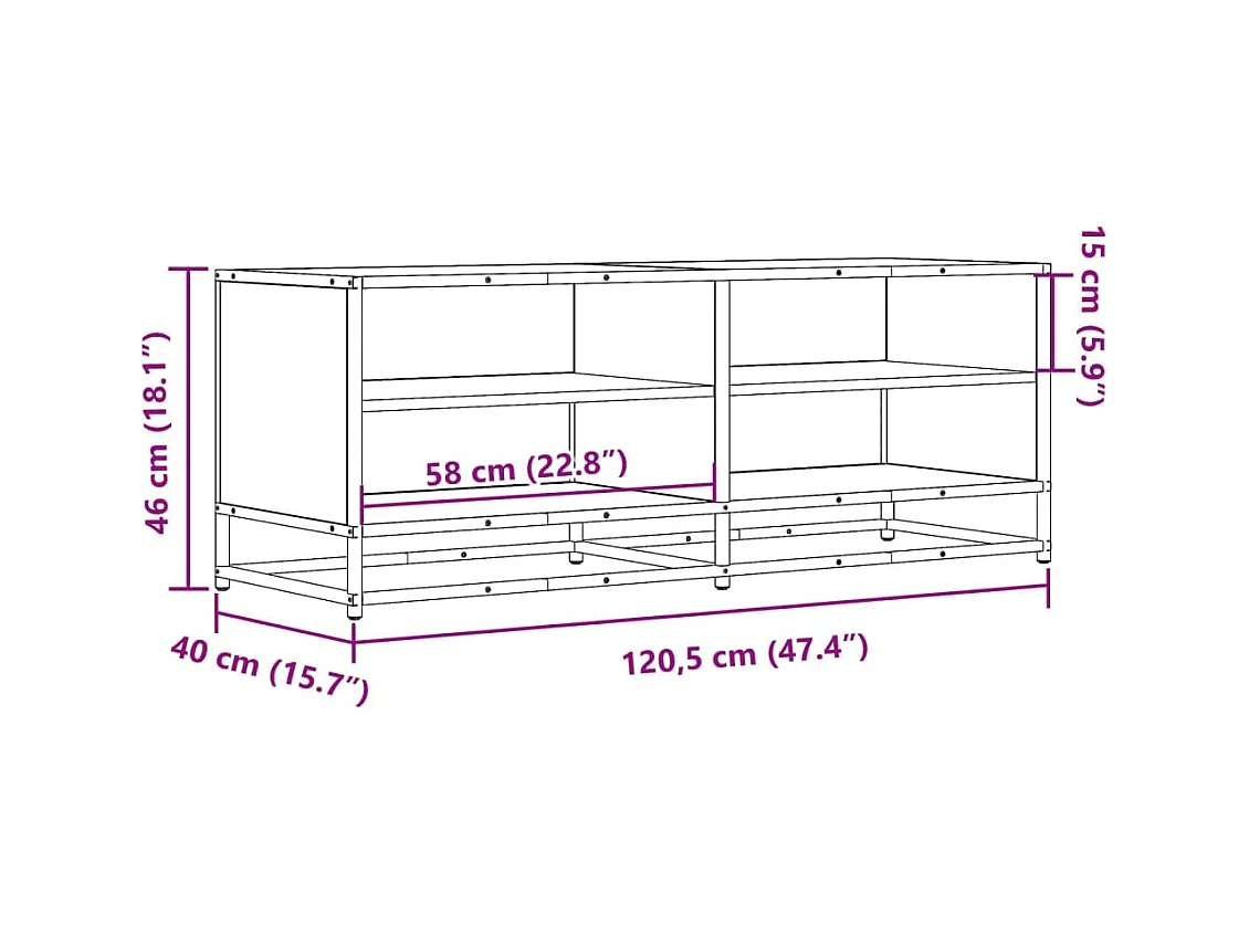 Tv-meubel 120,5x40x46cm bewerkt hout metaal sonoma eikenkleurig