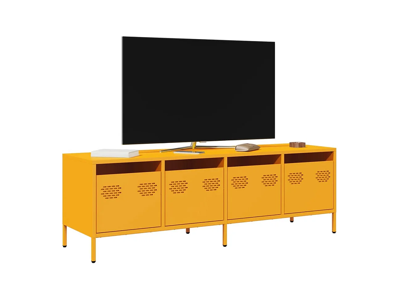Meuble TV jaune moutarde 135x39x43,5 cm acier laminé à froid