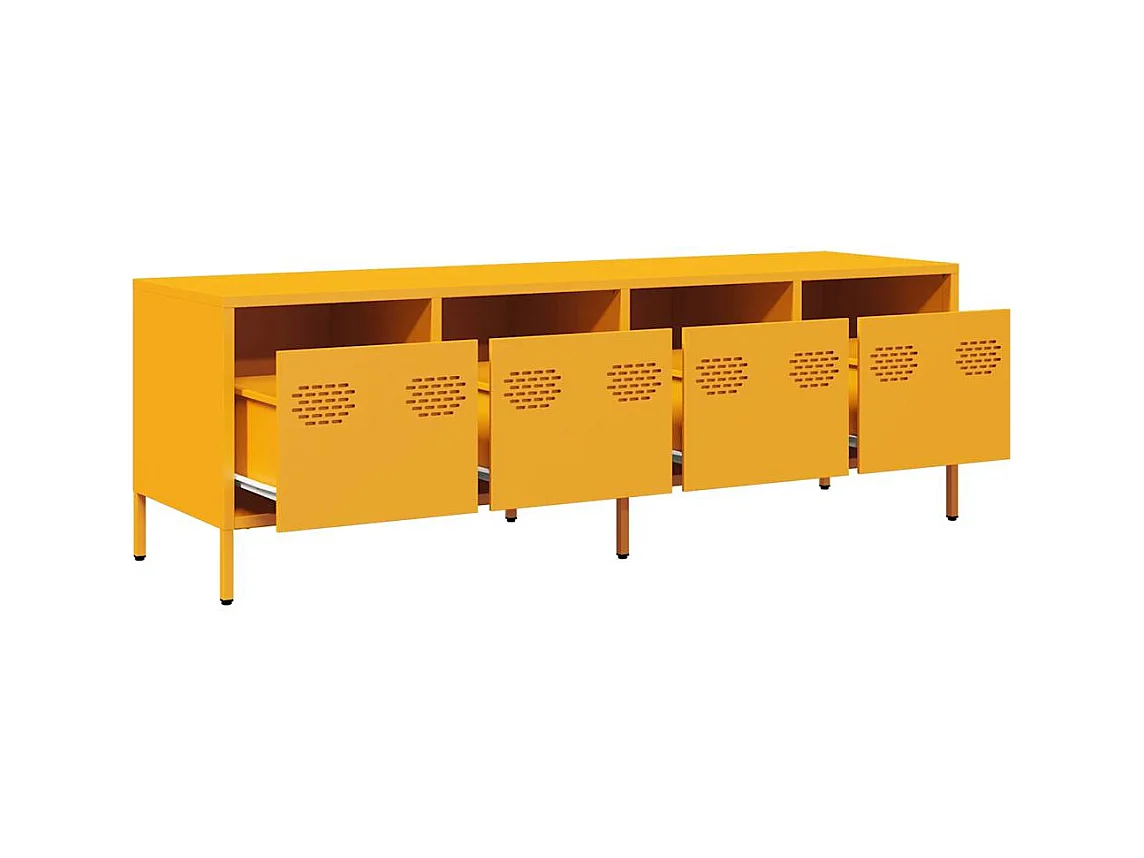 Meuble TV jaune moutarde 135x39x43,5 cm acier laminé à froid