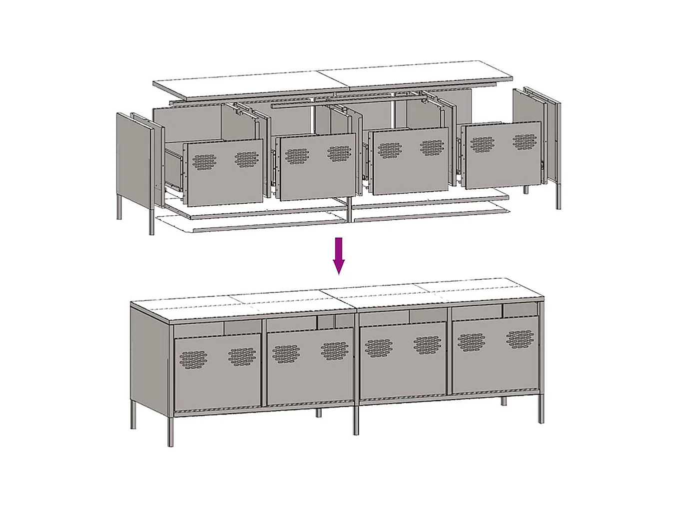 Meuble TV jaune moutarde 135x39x43,5 cm acier laminé à froid