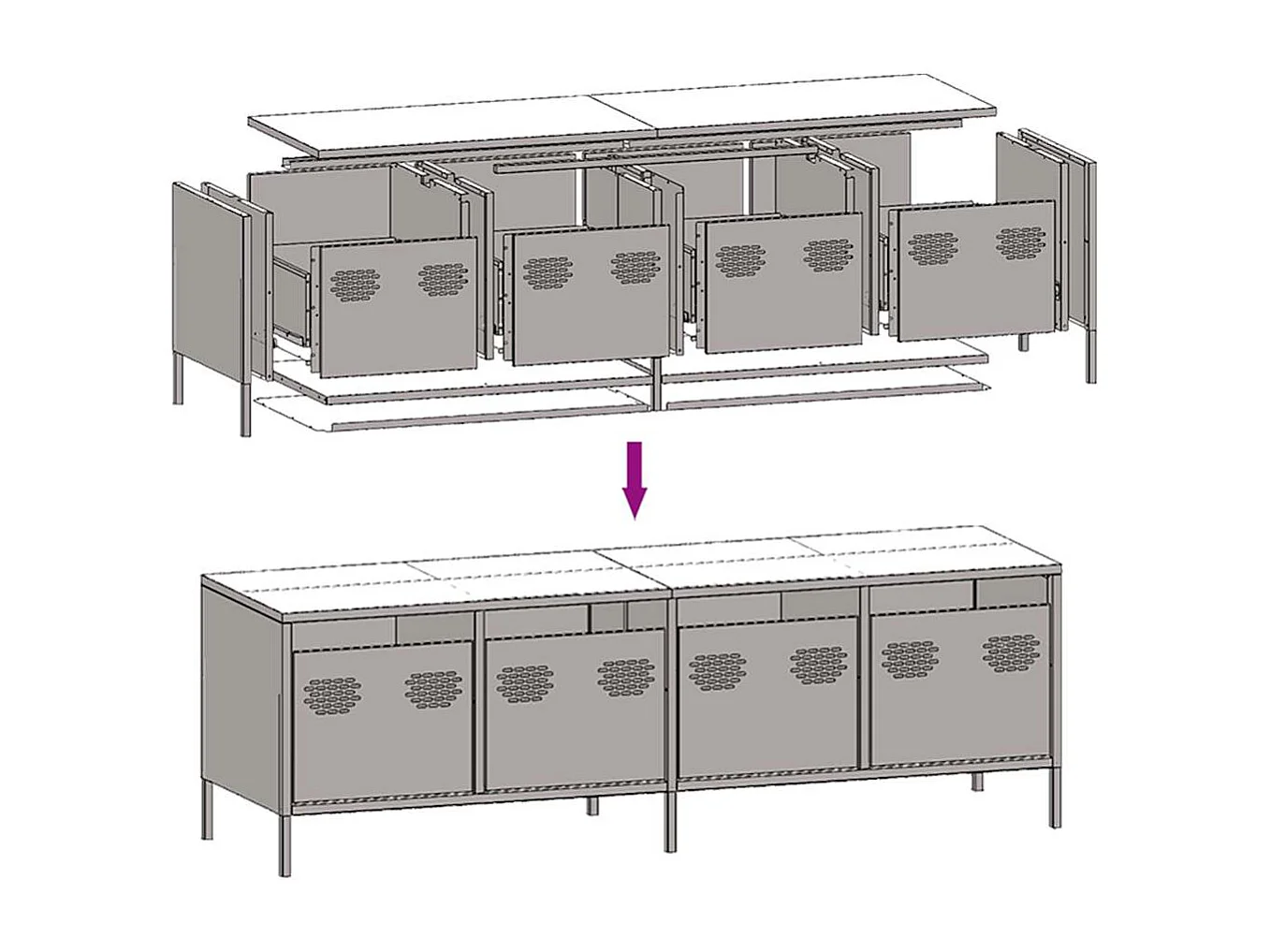 Meuble TV jaune moutarde 135x39x43,5 cm acier laminé à froid