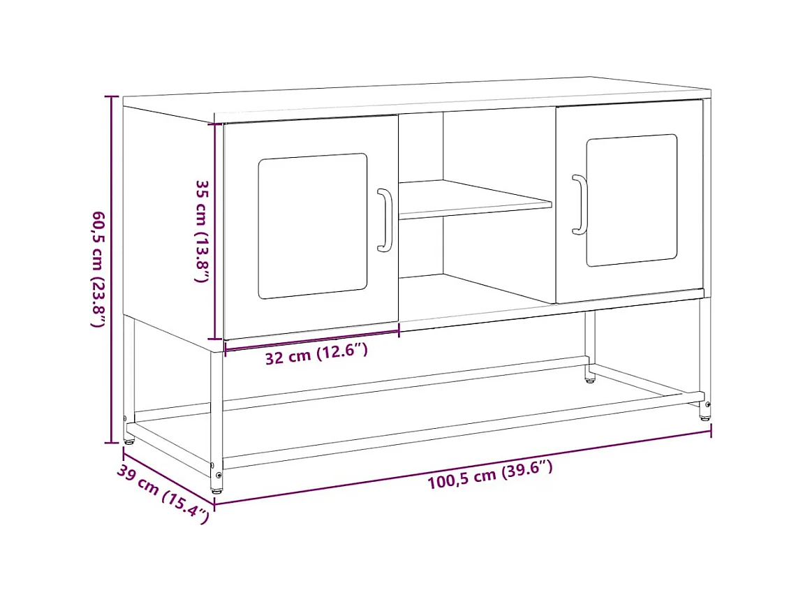 Meuble TV noir 100,5x39x60,5 cm acier