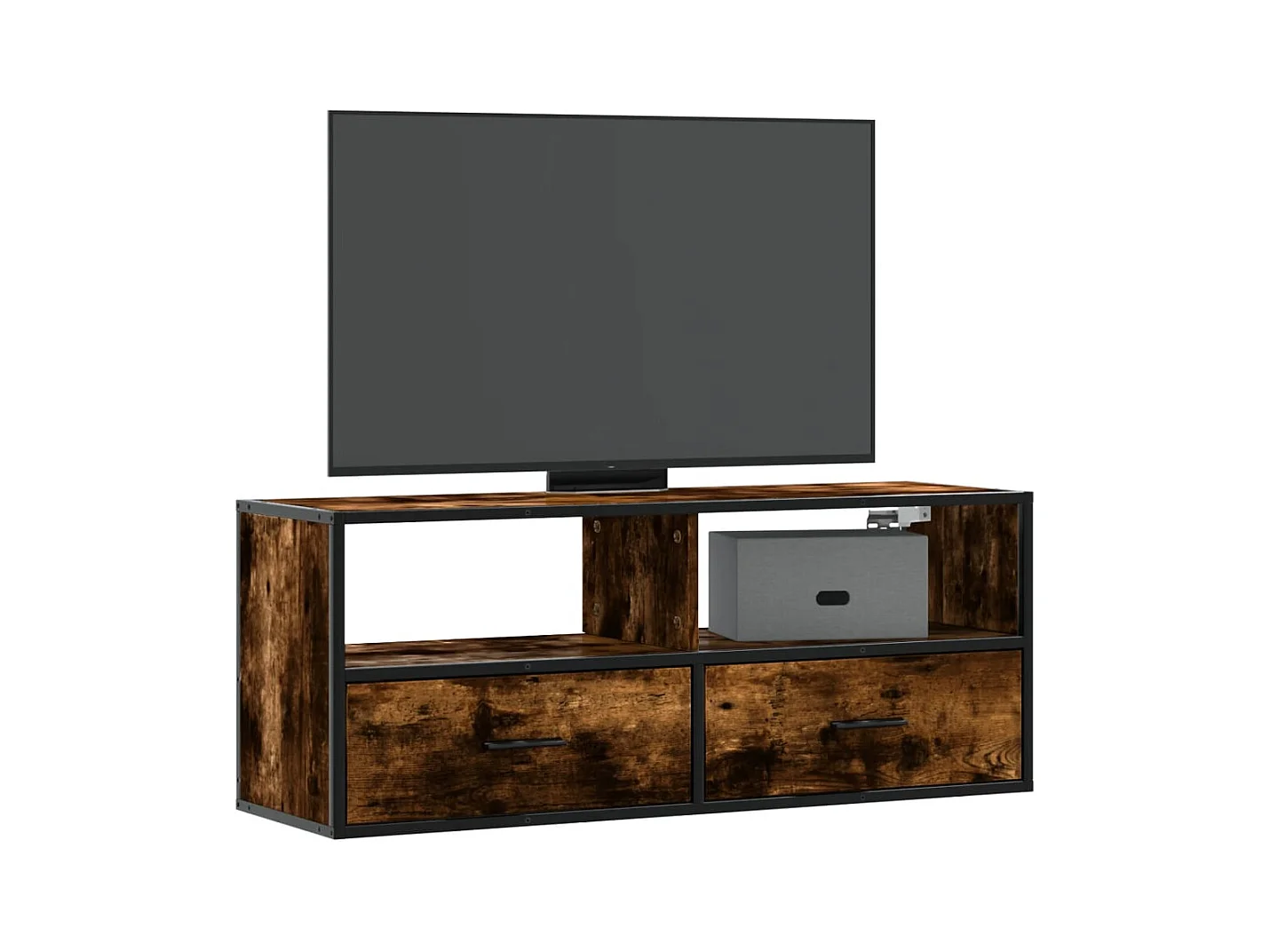 Meuble TV chêne fumé 100x31x39,5 cm bois d'ingénierie et métal